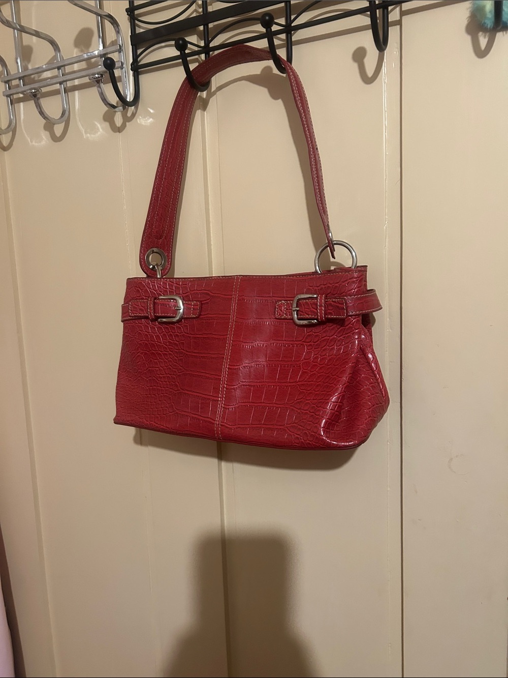 Tommy Hilfiger Red Croc-Embossed Shoulder Bag